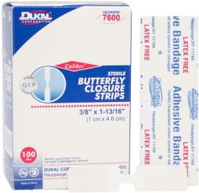 Dukal Butterfly Closure Strips. Pack of 100 Adhesive Wound Closure Bandages. Sterile Bandages for Wound Protection. Single use. Individually Wrapped.