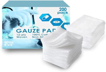 EZGOODZ 200 Pack of Cotton Woven Gauze Sponges 4' x 4'; Disposable 12-Ply 100% Gauze Dressings 4x4 Inches; Non Sterile Gauze Pads; Non Sterile Gauze S